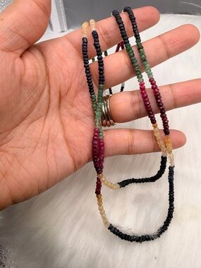 14k White Gold Ruby Sapphire Emerald & Citrine Collar 20” By HANA.